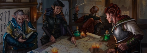 Adventurers plotting at a table