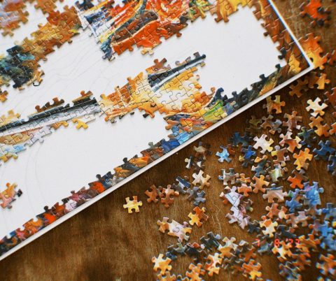 Image of a puzzle in progress of being assembled