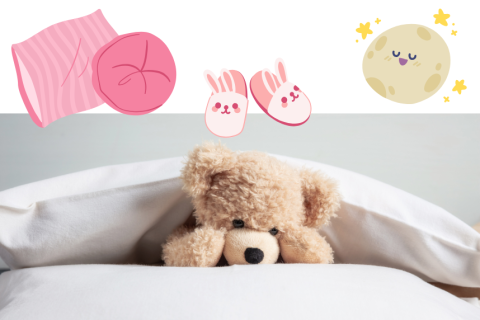 stuffed bear sleeping over