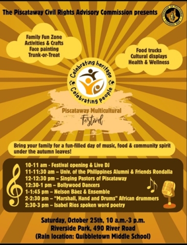 gold and tan flyer with event location and listing of performances