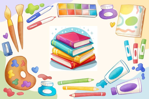 art supplies and books