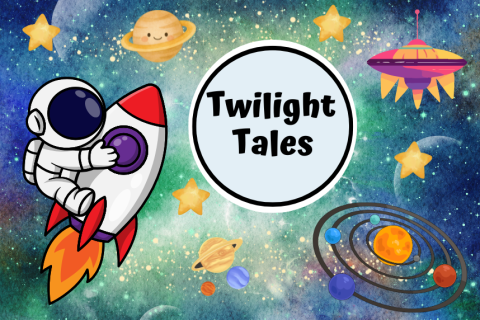 astronaut on a space ship in outer space for Twilight Tales storytime