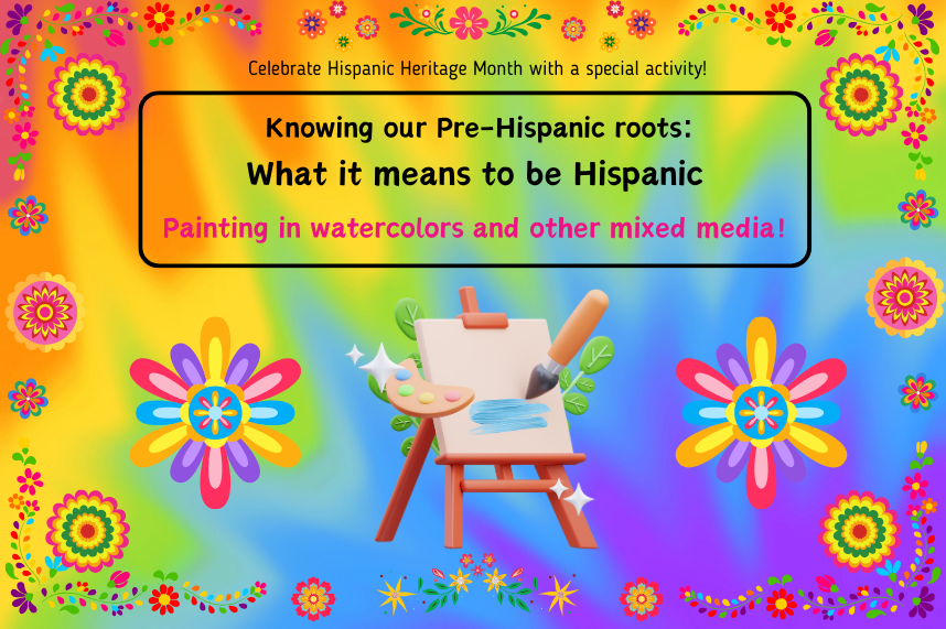 Colorful background with flowers and art easel