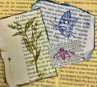 Botanical stamped images on scrap paper