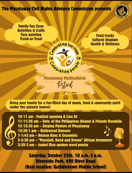 gold and tan flyer with event location and listing of performances